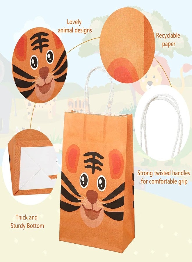 BeFunky 12 Pack Jungle Animal Themed Candy Goodie Gift Bags, Kraft Paper Treat Bags with Handles for Baby Shower Kids Birthday Party Safari Favors - Image 4